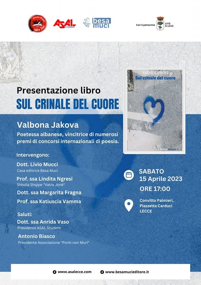A Lecce la presentazione di “Sul Crinale del Cuore” della poetessa Valbona Jakova