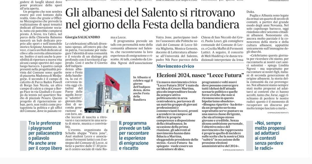 La comunità albanese del Salento celebra la Festa della Bandiera